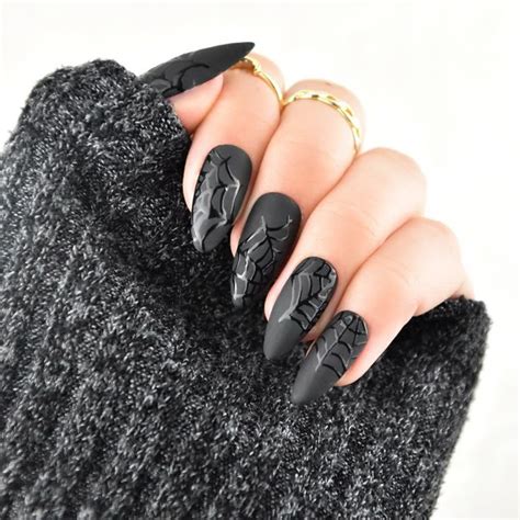 Press on Nails black Widow Full Nail Kit High - Etsy | Black halloween ...