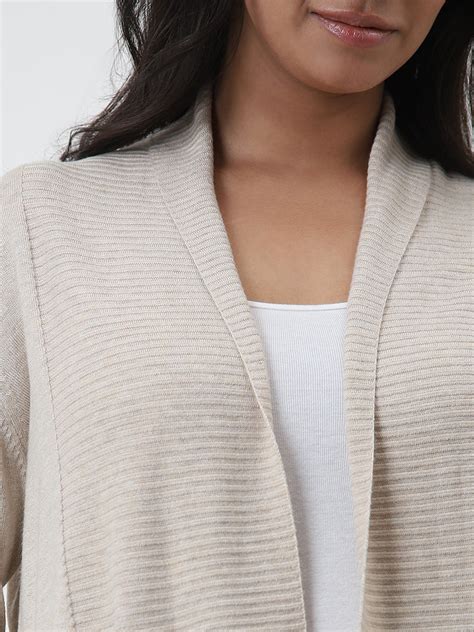 Buy Gia Beige Self-Striped Cardigan from Westside