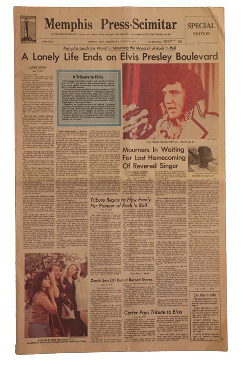 Lot Detail - Elvis Presley Newspaper on His Death -- Special Edition ...