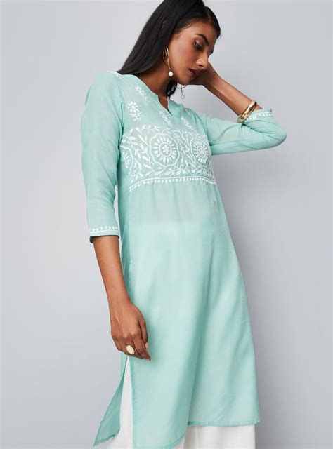 Buy Women Chikankari Notched Neck Straight Kurta Online at just Rs. 599 ...