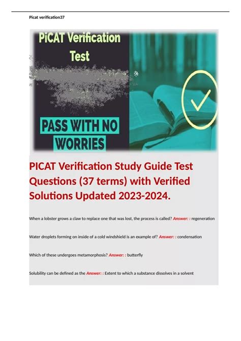 PICAT Verification Study Guide Test Questions (37 terms) with Verified ...