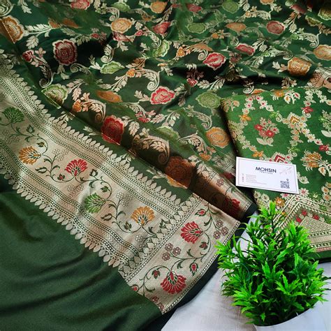 Mehendi Meenakari Katan Silk Banarasi Suit – Mohsin Textiles