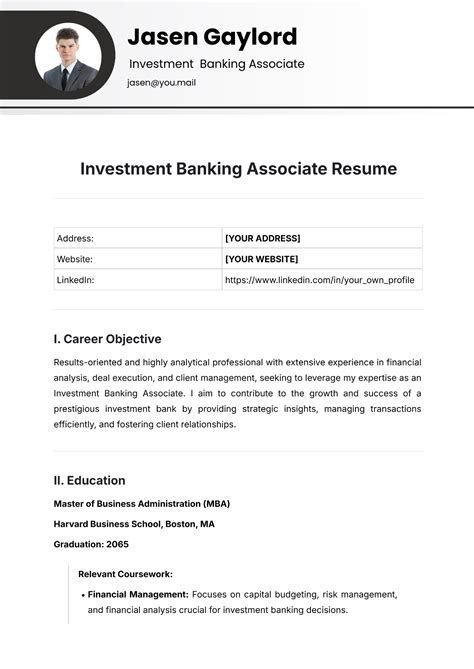 Investment Banking Resume Template - astra.edu.pl