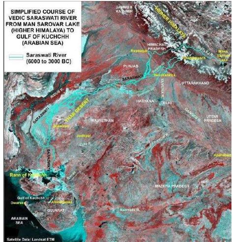 16: simplified map of vedic saraswati river from manasarovar