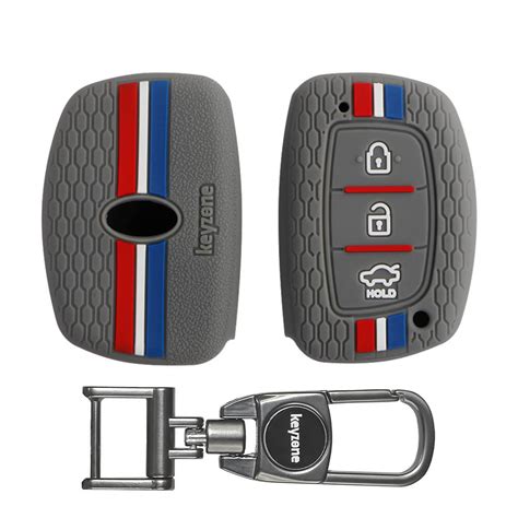 Keyzone Striped Silicone Key Cover & Metal Alloy Key Holder Compatible