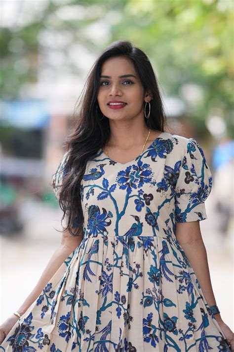 Cream Color Forest Theme Kalamkari Frock With Complete Lining ...