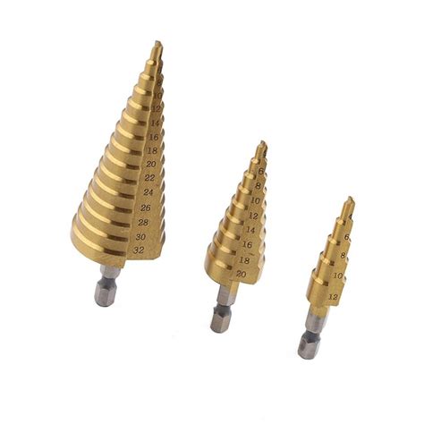 Yuan 3 Pieces HSS Spiral Cone Drill Titanium Bit Set Hole Metal Wood ...