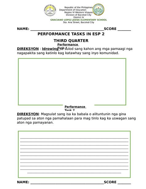 Image result for Performance Task Sample ESP 9 Quarter 1