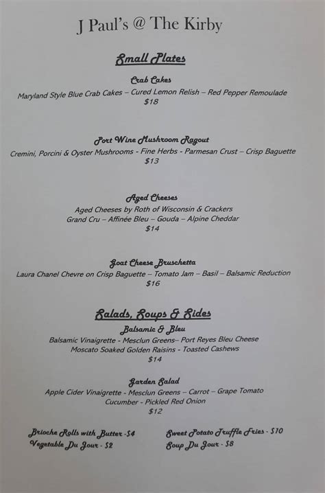 Menu at The Kirby Hotel & J Paul's Dining Room pub & bar, Douglas