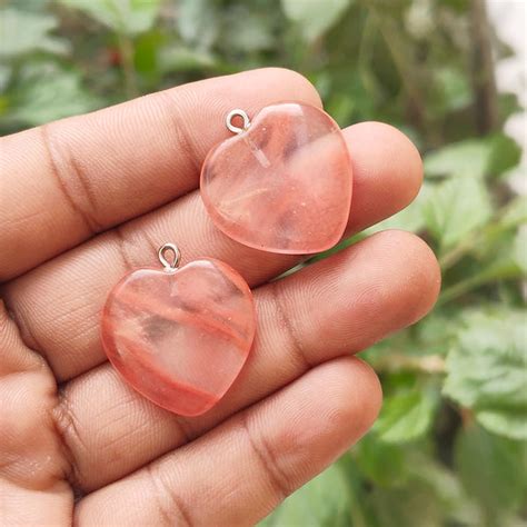 PEACH QUARTZ 1 PIECE PACK HEART SHAPE GEMSTONE CHARMS – Madeinindia Beads