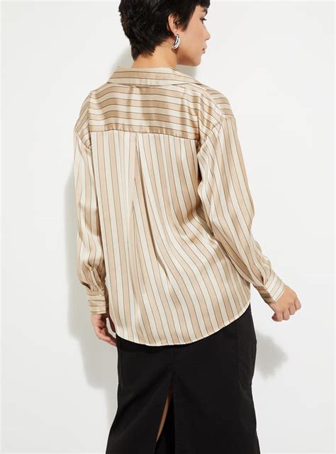 Buy URB_N Women Oversized Striped Satin Shirt Online at just Rs. 899.0 ...