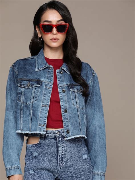 The Roadster Life Co. Long Sleeves Pure Cotton Denim Truckers Crop ...