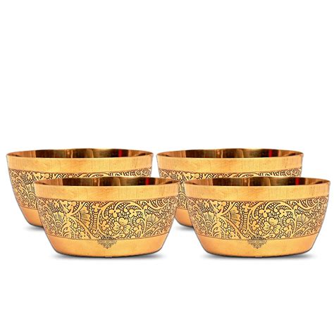 Buy INDIAN ART VILLA Embossed Design Brass Bowl Katori, Serving Indian ...