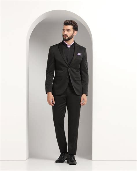 Buy Three Piece Black Textured Formal Suit