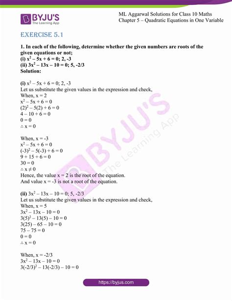 ML Aggarwal Solutions for Class 10 Chapter 5 - Quadratic Equations in ...
