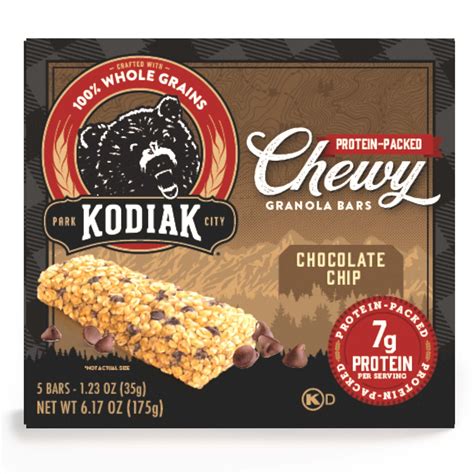 Kodiak Protein Chocolate Chip Chewy Granola Bars, 1.23 oz, 5 Count ...