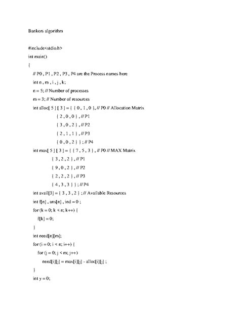 Bankers alg - program - Bankers algorithm #include int main() { // P0 ...