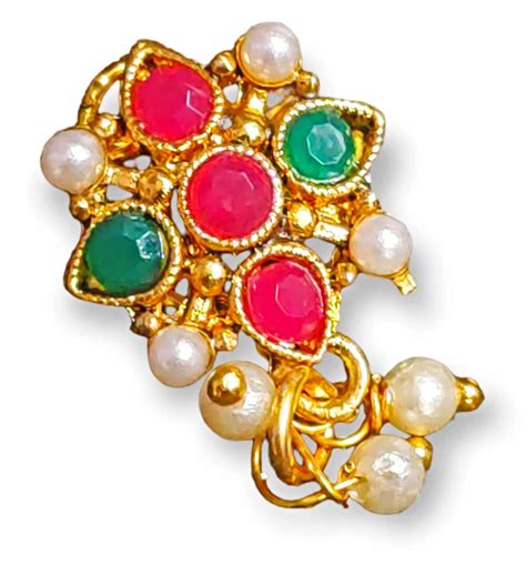 Buy Proplady Traditional Maharashtrian Ruby & Pearls Embellished Golden ...