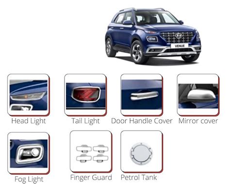 Alpine Premium Chrome Accessories Combo Kit For Hyundai Venue (Set Of 7 ...