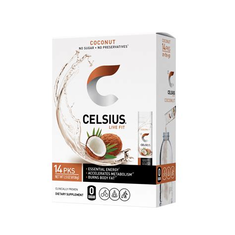 CELSIUS Essential Energy Drink Mix Powder Packets, Coconut, On-the-go ...