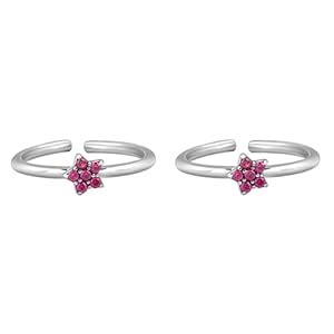 GIVA 925 Oxidised Silver Pink Floral Toe Rings| Toe Rings for Women and ...