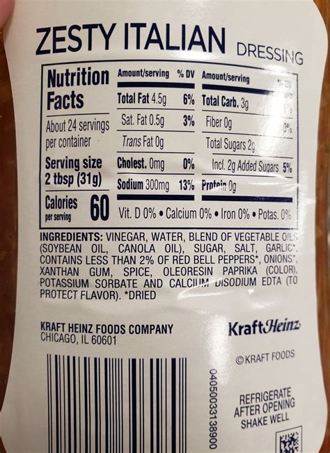 Kraft Fat Free Italian Dressing Nutrition Facts at Clarence Mccarthy blog