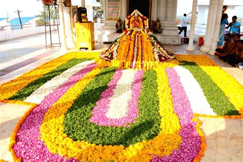 Temple decorated with flowers on New Year