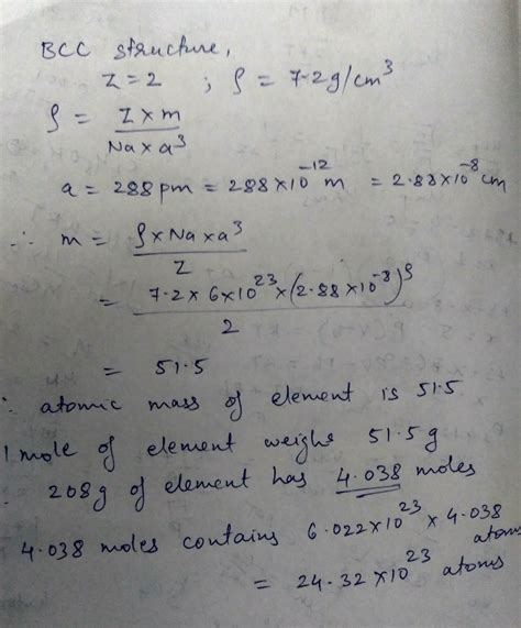 An element has a bcc structure with a cell edge of 288 pm the density ...