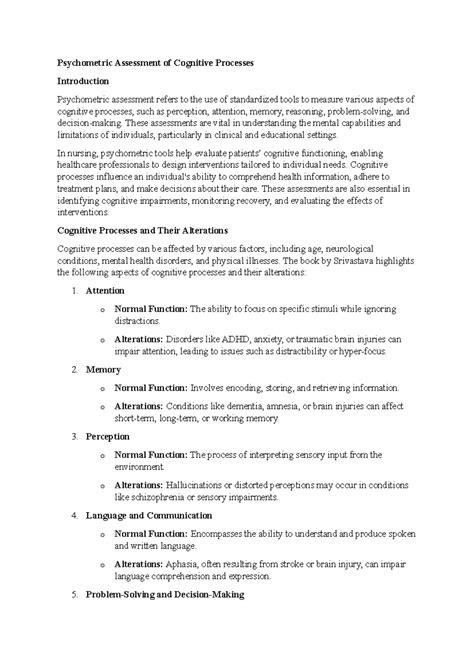 Psychometric Assessment of Cognitive Processes in Nursing Care - Studocu