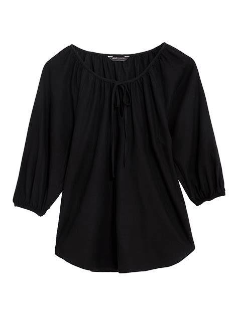 Buy Linen Rich Tie Neck Blouse at Marks & Spencer