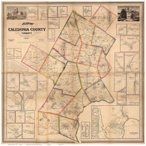 Caledonia County Vermont 1858 Wall Map With Homeowner Names Genealogy ...