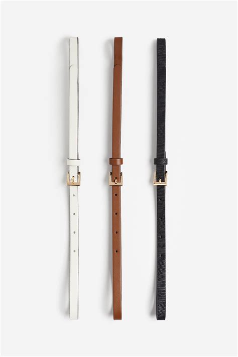 Women's Black/Brown/Cream 3-pack narrow belts | H&M IN