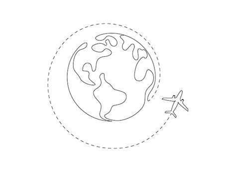 One continuous line drawing of earth globe with airplane and dach path ...