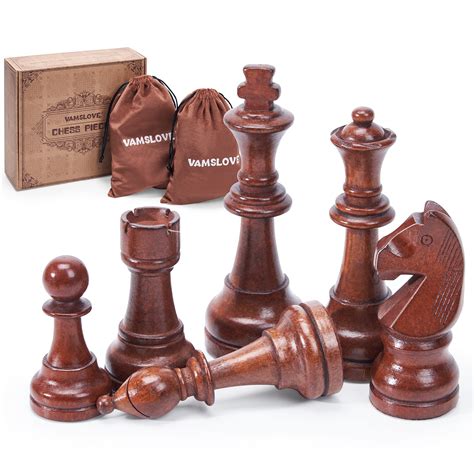 Amazon.com: Vamslove Wooden Chess Pieces Large 4.5'' King Set of 32 ...