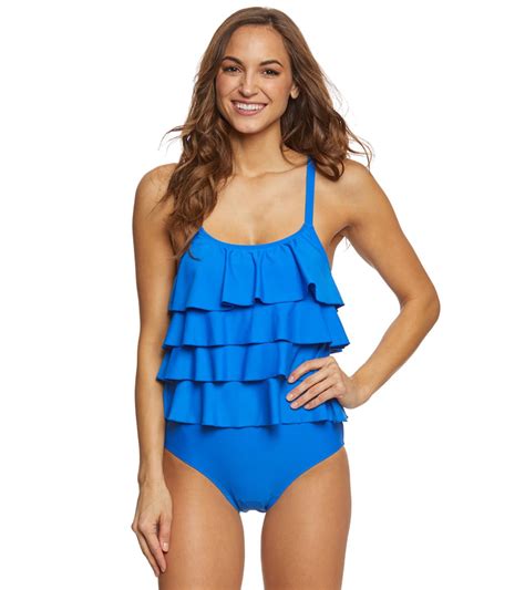 Ruffle One Piece Swimsuit Blue at Erminia Heavner blog