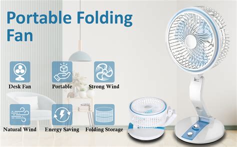Buy REZEK Portable Folding Fan, Rechargeable Standing Pedestal USB Fan ...