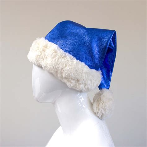 Premium Blue Metallic Leather Santa Hat - Etsy