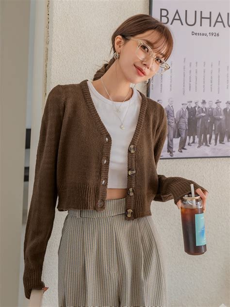 DAZY Button Front Crop Cardigan | Brown cardigan women, Knit cardigan ...