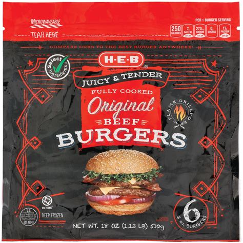 H-E-B Fully Cooked Frozen Original Beef Burgers - Shop Beef & veal at H-E-B