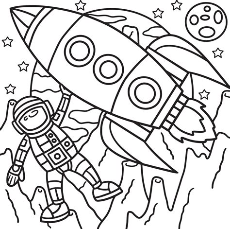 Astronaut Space Rocket Ship Coloring Page for Kids 10993635 Vector Art ...