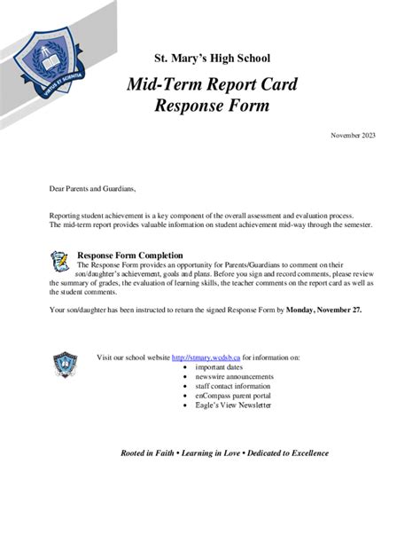 Fillable Online stmary wcdsb Mid-Term Report Card Response Form Fax ...