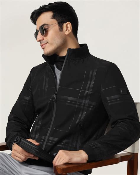 Bomber Black Printed Zipper Jackets - Rafale