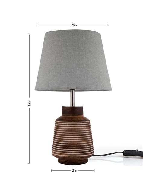 Rustic Ridged Wooden Lamp with Samre Grey Shade