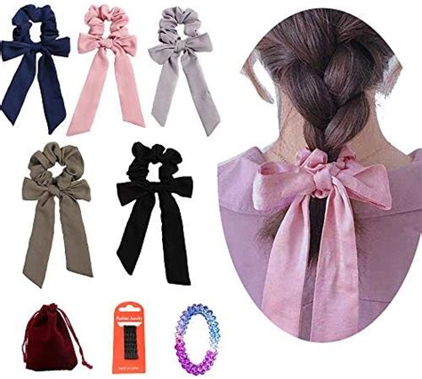 DINPREY Chiffon Hair Scrunchies, Bow Hair Scrunchies,Solid Colors ...