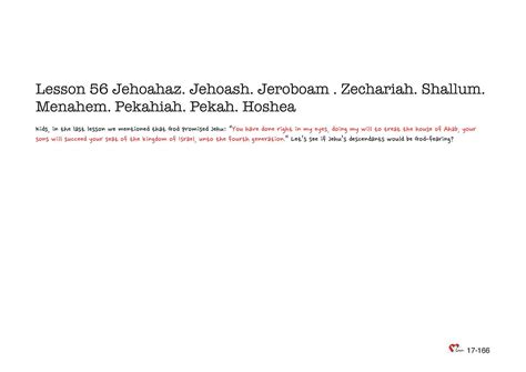 Chapter 17 – Lesson 56 – Jehoahaz. Jehoash. Jeroboam . Zechariah ...