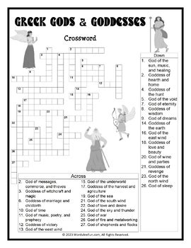 GREEK GODS & GODDESSES Crossword Puzzle Handout Fun Activity by Words ...