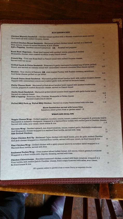 Menu at Hoffman House restaurant, Kingston