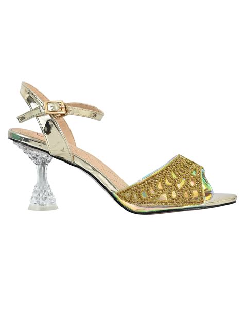 Women Golden Embellished Ankle Loop Sandals – ShoeTree