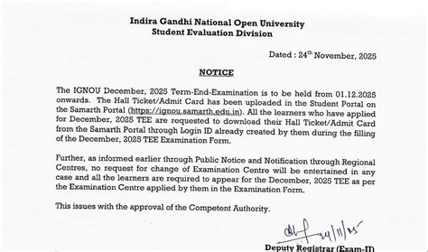 IGNOU-RC-Ahmedabad- Announcements - - Notice - Hall Ticket for December ...