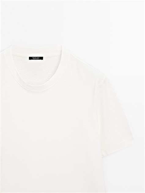 Short sleeve linen and cotton blend T-shirt · Cream, Navy Blue, Light ...